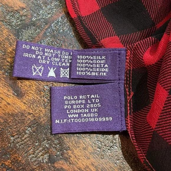 Vintage Ralph Lauren Collection Silk Plaid Button-Up Top Blouse Red / Black 6 - Picture 8 of 12